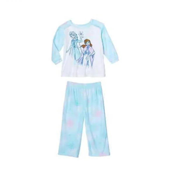 Kids- Disney fleece pajama set w/ Frozen characters Elsa and Anna on the front - Picture 1 of 5